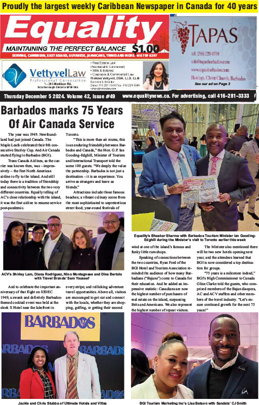 Equality Newspaper Canada - December 5, 2024 - Barbados marks 75 Years